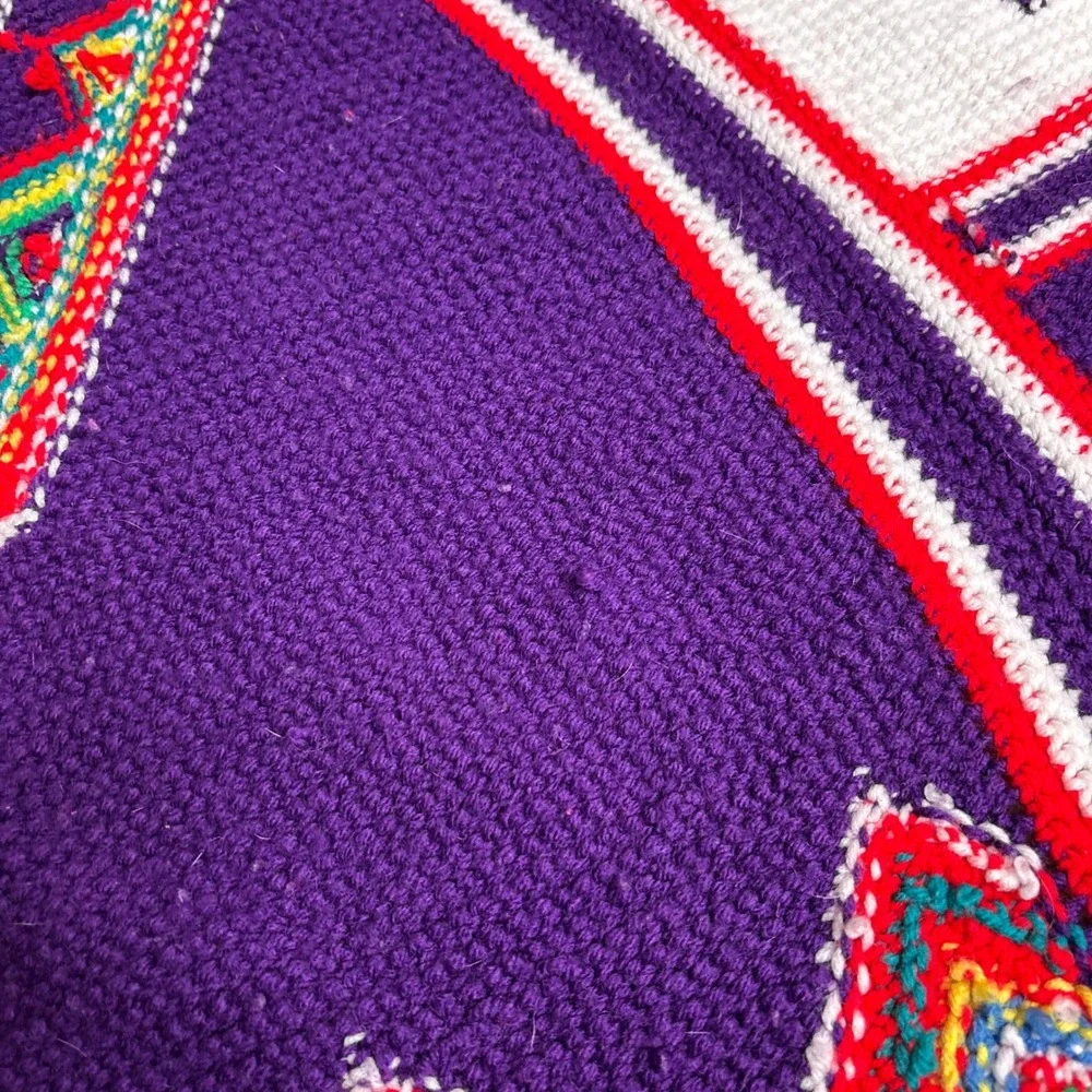 VTG Handmade Chief Crochet Afghan Throw Blanket Purple Thunderbird Star Fringe